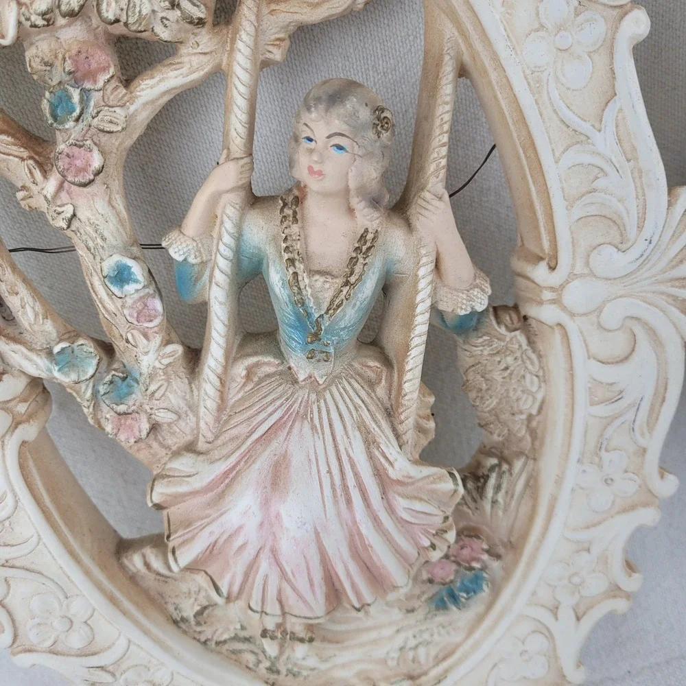 Vintage 1962 Jayess United Chicago Chalkware Wall Plaques Rococo Couple Set of 2